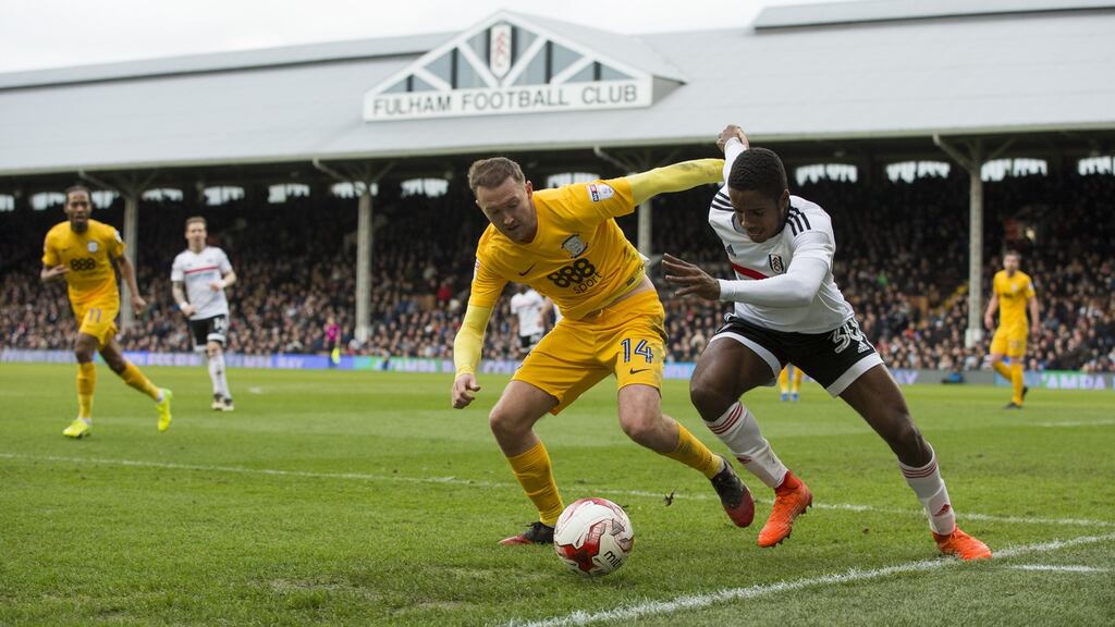 Preston North End’s Aidan McGeady, the Championship player of the month for February, in action against Fulham at Craven Cottage in March. Photograph: Craig Mercer/CameraSport via Getty Images