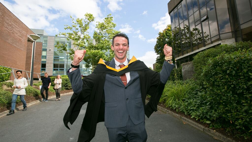 Thomas Barr, who became the first Irish man in more than 80 years to run an Olympic 400m hurdles final, celebrates his graduation from UL. He has his sights set on taking a medal at the 2020 Olympics in Tokyo. Photograph: Brian Gavin/Press 22