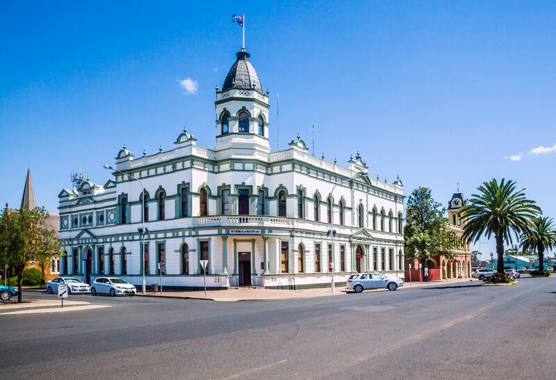 Renowned for its heritage-listed buildings and notorious bushranger history, Forbes was the home of the infamous Ben Hall who was responsible for Australia’s biggest gold robbery, it is situated between the river Lachlan and lakes that boast a new, world-class sculpture trail. Pictured is the carefully restored historic town hall, first opened in 1891 or the fountain in Victoria Park with view of the Court House built in 1880