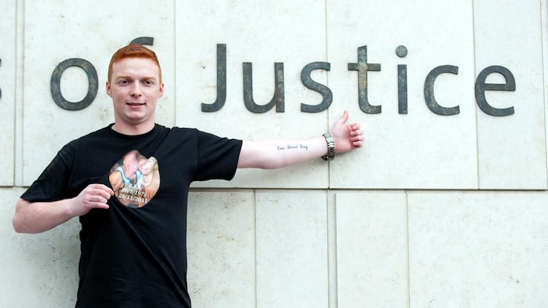 David Darcy’s son David Jr outside the Courts of Criminal Justice in Dublin after Rose Lynch was sentenced to life in prison for his father’s murder. Photograph: Collins Courts.