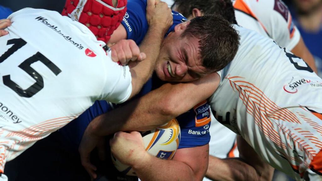Leinster’s impressive young tighthead prop Jack McGrath is tackled by Richard Fussell of the Ospreys during the recent Rabo Direct Pro 12 game at the RDS. Photograph: Dan Sheridan/Inpho