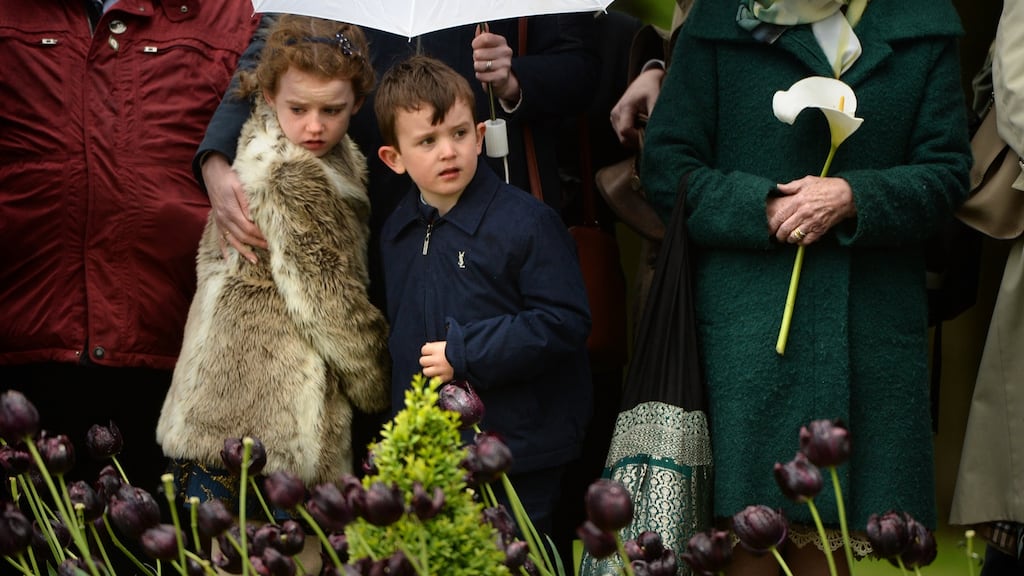 Grace and Mathew Drysdale, great great grandchildren of executed 1916 leader Thomas MacDonagh, at  the State commemoration  at Arbour Hill, Dublin. Photograph: Dara Mac Dónaill