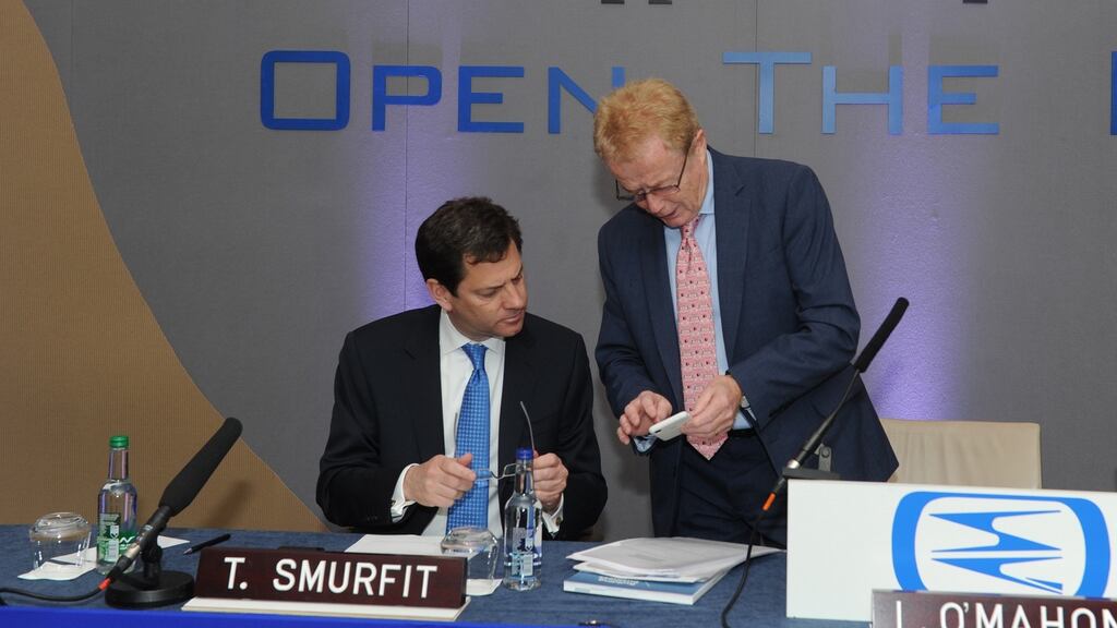 Anthony Smurfit, chief executive of Smurfit Kappa, and Liam O’Mahony, chairman, at the company’s AGM