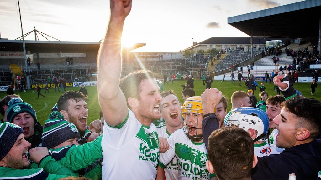 Ballyhale’s Colin Fennelly celebrates after the game. Photograph: Ryan Byrne/Inpho