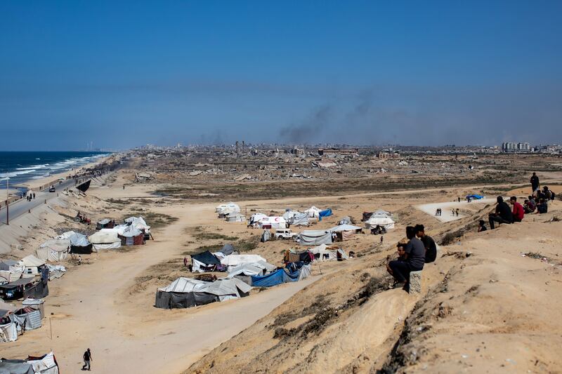 Smoke billows after Israeli airstrikes on Gaza City as seen from the northwest of Nuseirat refugee camp in the Gaza Strip on Thursday. Photograph: Haitham Imad/EPA