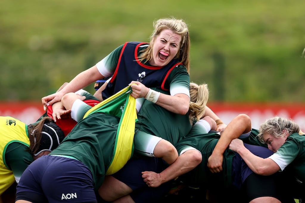 Ireland's Fiona Tuite during a maul while training with the Ireland rugby squad at the Sport Ireland Campus in Blanchardstown, Dublin, on Tuesday. Photograph: Ben Brady/Inpho