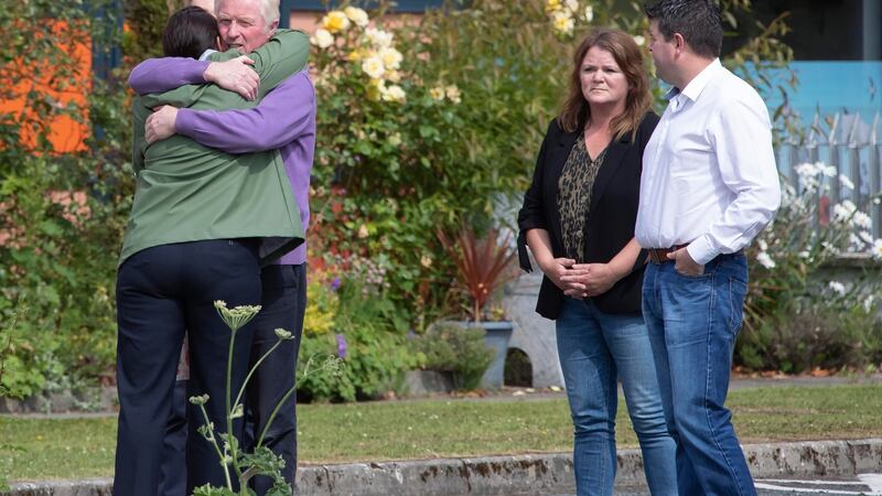 Friends and colleagues of Det Garda Colm Horkan  pictured at a prayer service for him in The Hub, Castlerea. Photograph: Colin Keegan/Collins Dublin