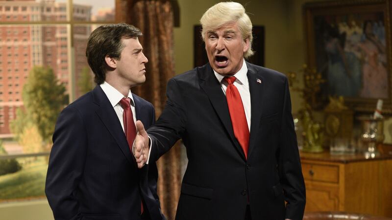 Alec Baldwin (R) as Donald Trump on Saturday Night Live with Alex Moffat as Paul Manafort. Photograph: Will Heath/NBC/NBCU/Getty Images