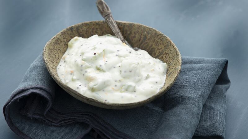 Cucumber, orange and black mustard seed raita