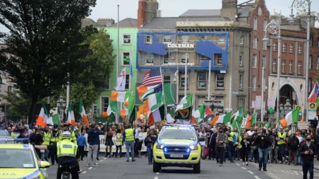 Protesters on D’Olier Street in Dublin on Saturday, September 12th. File photograph: Dara Mac Dónaill/ The Irish Times