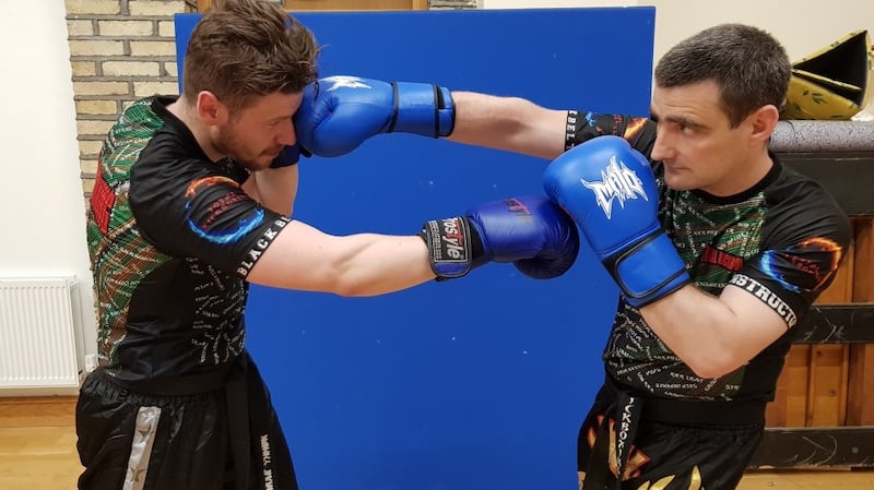 Sensei Kenny Barry sparring with Sensei Arran Kane