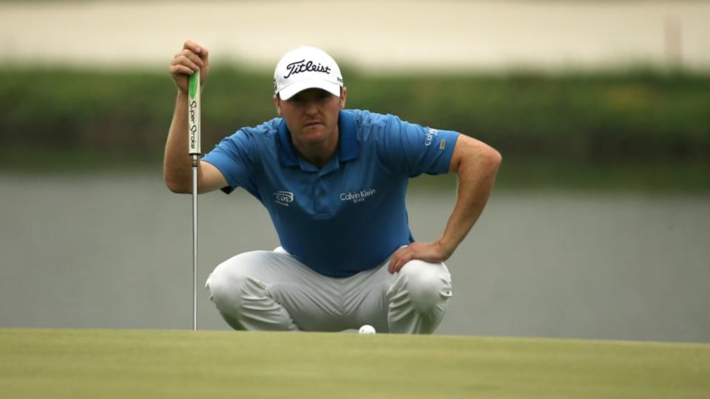 Northern Ireland’s Michael Hoey lines up a putt in the first round of the 2014 Volvo China Open at Genzon Golf Club. Photograph: Ian Walton/Getty Images