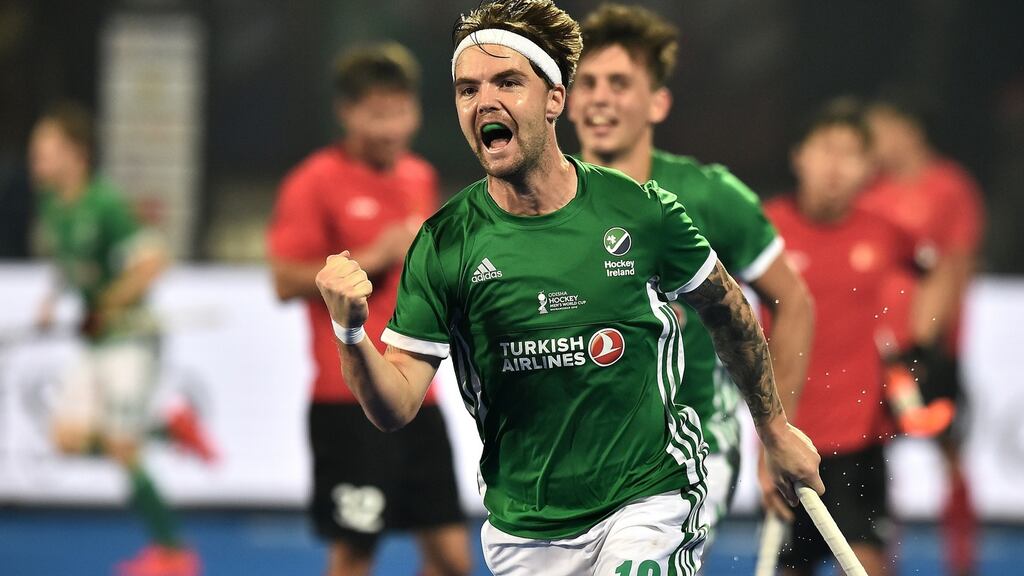 Alan Sothern celebrates his equaliser for Ireland against China. Photograph: Charles McQuillan/Getty