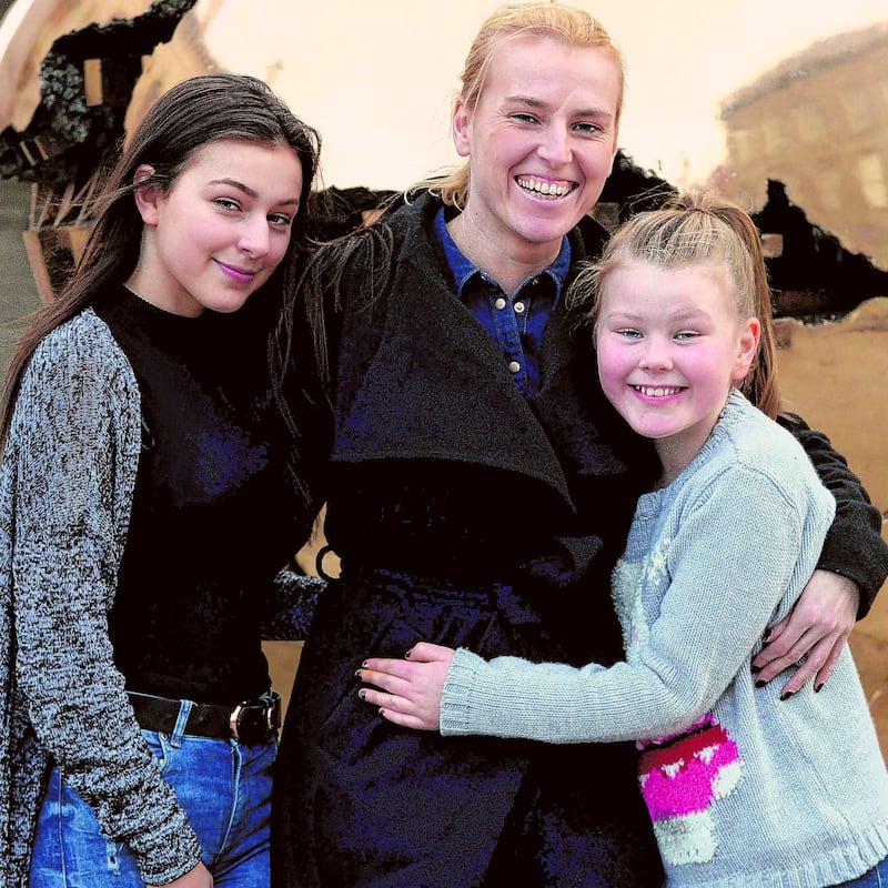 Lynn Ruane with her daughters, Jordanne and Jaelynne, at Trinity College Dublin in 2015. Photograph: Cyril Byrne