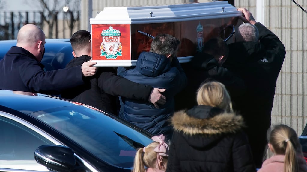 The remains are carried into church of Patrick (Pappy) Lyons, who was shot dead in Ballymun over two weeks ago. Photograph: Colin Keegan/ Collins Dublin