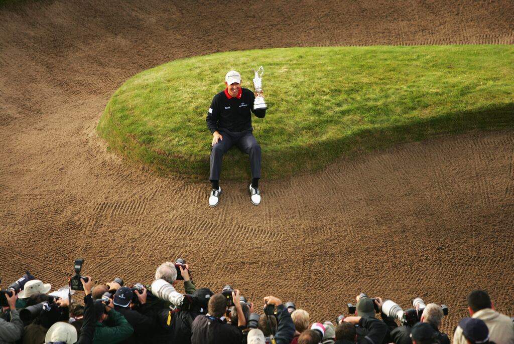 Pádraig Harrington celebrates with the Claret Jug after winning The 136th Open Championship at Carnoustie Golf Club in 2007. Photograph: Warren Little/Getty Images