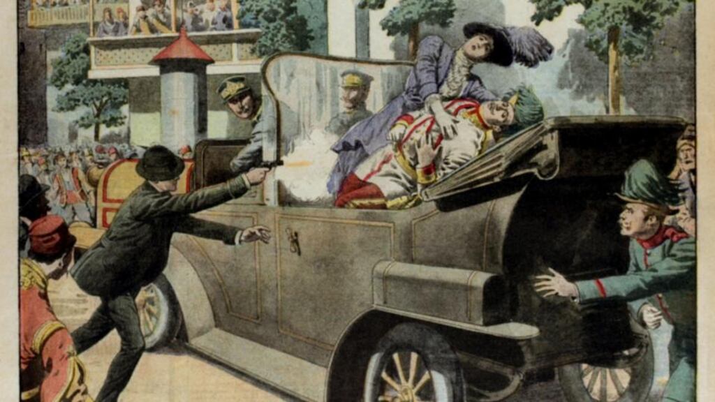 An image from illustrated supplement “Le Petit Journal” showing the assassination of archduke Franz Ferdinand and his wife Sophie in Sarajevo on June 28th, 1914. Photograph: Popperfoto/Getty Images