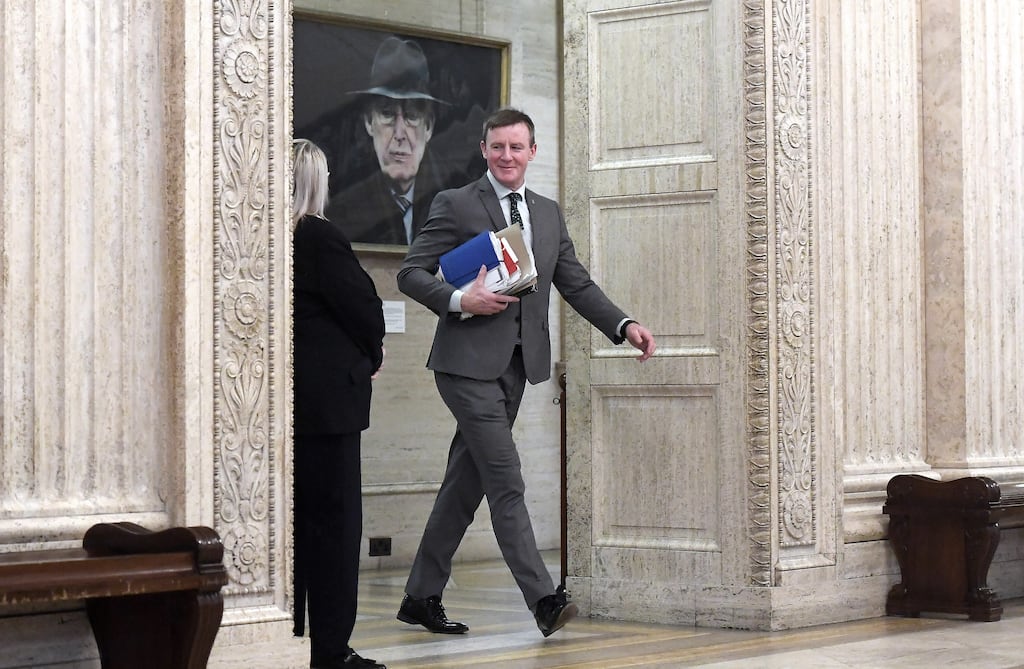 Justin McNulty SDLP MLA at Parliament Buildings, Stormont in Belfast, following the restoration of the power-sharing Executive. Photograph: Oliver McVeigh/PA Wire