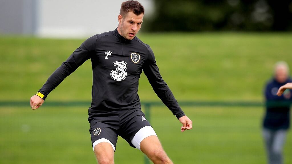 Luton Town striker James Collins at the FAI National Training Centre in Dublin. Photograph: Ryan Byrne/Inpho