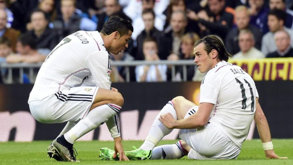 Gareth Bale is set to miss Real Madrid’s Champions League quarter-final second leg against Atletico. Photograph: Afp