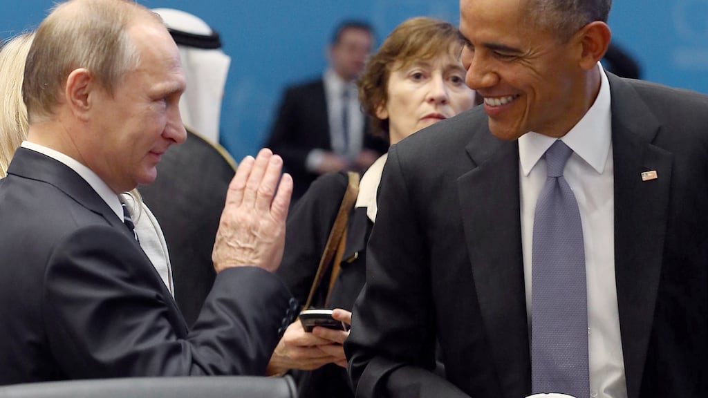 Russia’s president Vladimir Putin and US president Barack Obama meet at the G20 summit in Turkey on November 16th. Photograph: Kayhan Ozer/AFP/Getty Images