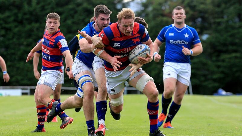 St Marys College Liam Corcoran tackles Tom Ryan of Clontarf last September. Photograph: Bryan Keane/Inpho