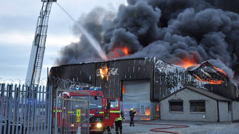 Fire fighters at the scene in Haggardstown. Photograph: Pat O’Keeffe/Fire Ireland