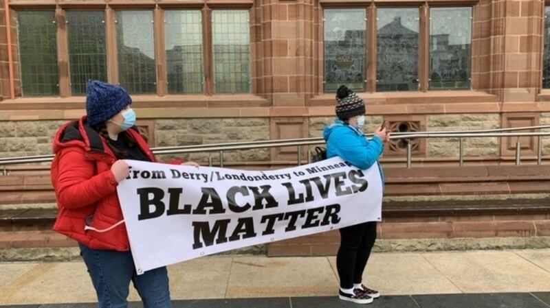 Protesters at the Black Lives Matter demonstration in Derry. Photograph: Freya McClements
