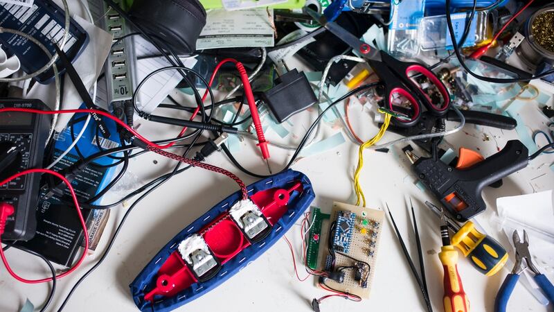 Parts and prototypes in the home of Andrew Flemming, one of the co-inventors of the SmartBroom, in Kitchener, Ontario. Photograph: Ian Willms/New York Times