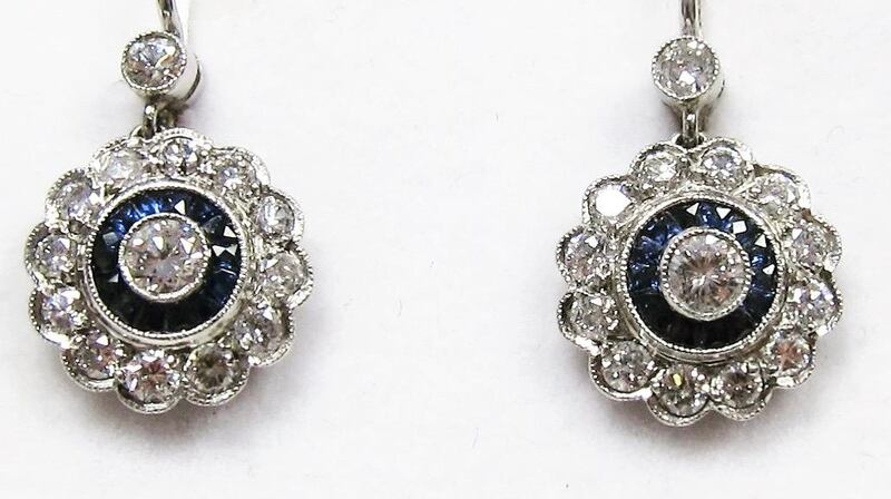 Sapphire and diamond earrings from Dankers, among the items on offer at Birr Vintage Week Antique and Art Fair