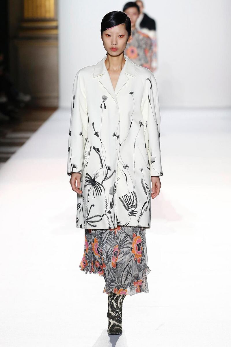 A model walks the runway during the Dries Van Noten show as part of the Paris Fashion Week Womenswear Fall/Winter 2018/2019 on February 28, 2018 in Paris, France.