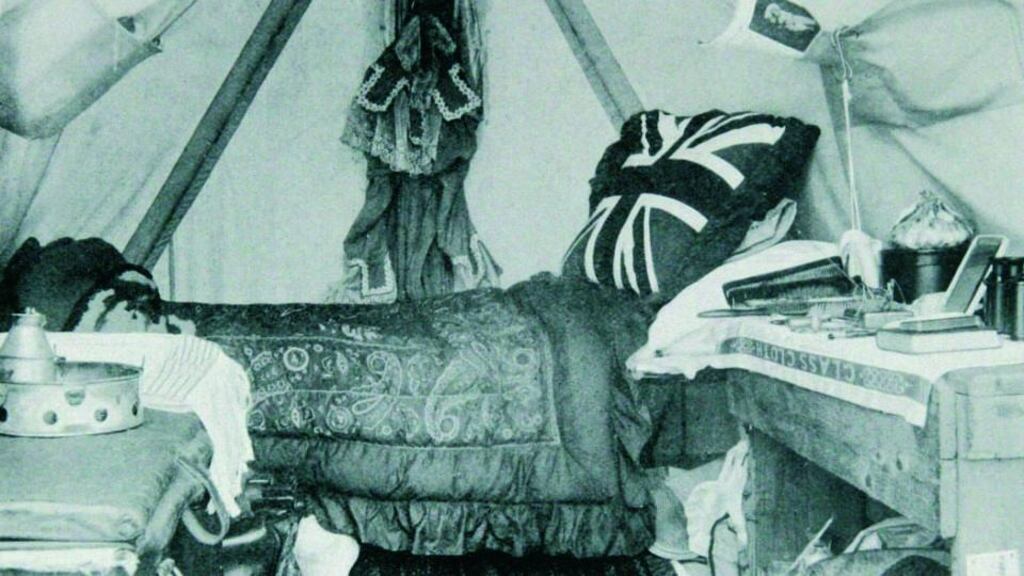 ‘At one point, Elizabeth Hawkins-Whitshed’s  personal maid had to be carried out by a mountain guide when their carriage became ice-bound while traversing a 2,757-metre Italian pass.’ Above, the interior of Elizabeth Hawkins-Whitshed’s tent. Image from In Search of Peaks, Passes & Glaciers – Irish Alpine Pioneers, by Frank Nugent, published by The Collins Press