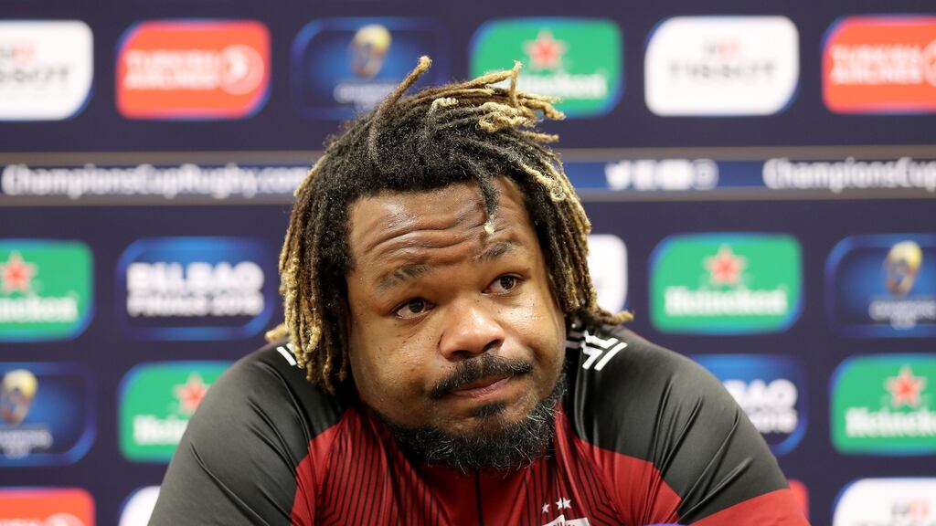 A dejected Toulon captain  Mathieu Bastareaud at the post-match press conference at Thomond Park following the Champions Cup defeat to Munster. Photograph: Dan Sheridan/Inpho