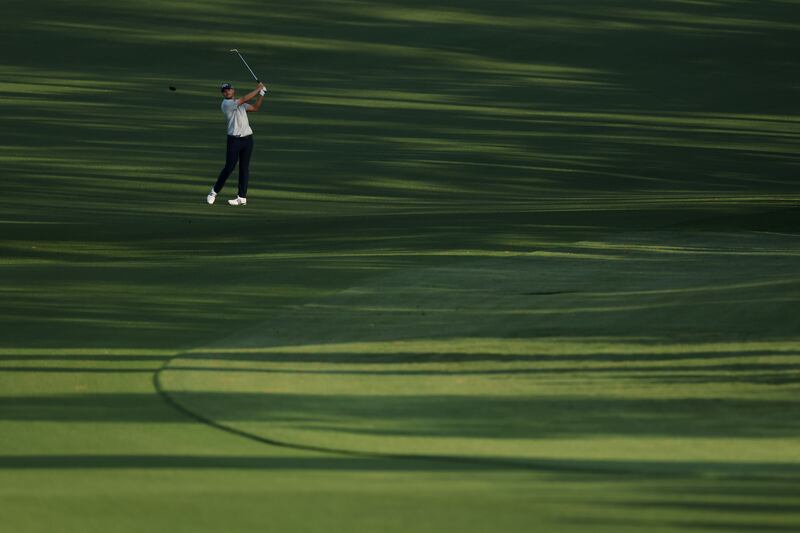 Denmark's Nicolai Højgaard plays his approach on the second hole during the first round. Photograph: Michael Reaves/Getty Images