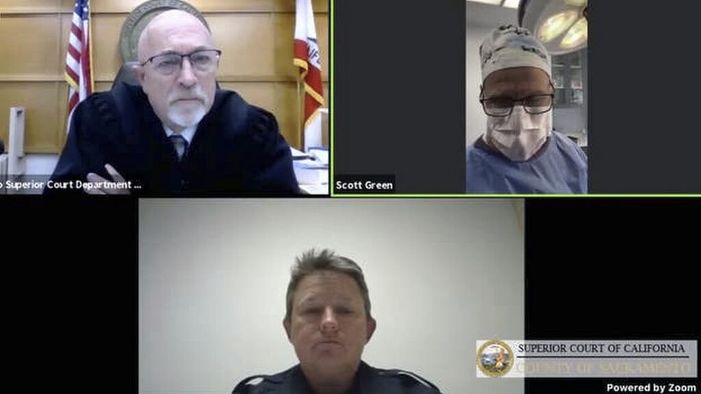 ’Yes, I’m in an operating room right now,’ Dr Scott Green acknowledged during a virtual traffic-court hearing last week. ‘I’m available for trial. Go right ahead’