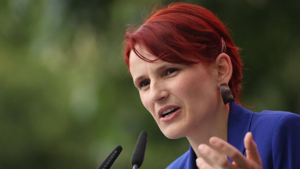 Katja Kipping, chairwoman of the Left Party, said it seemed that the “SPD or Greens are more willing to be vice-chancellor under Merkel than embrace a real political shift with us”. Photograph: Sean Gallup/Getty Images