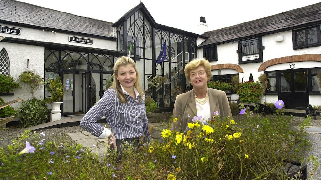 Julie Cox with her mother Jill Cox outside the Beaufield Mews Restaurant, Stillorgan, Co Dublin in 2001. Photograph: Brenda Fitzsimons