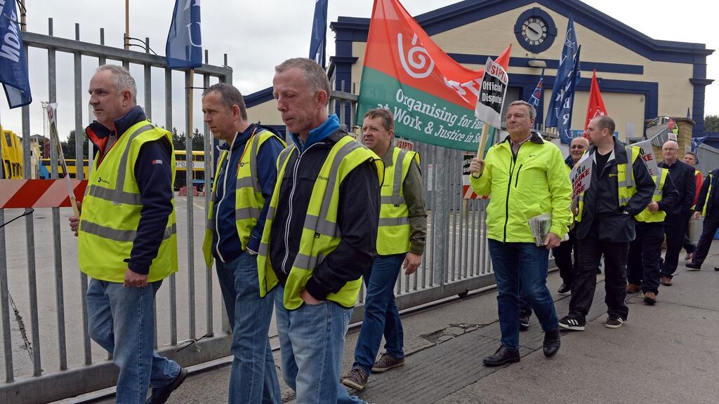 Dublin Bus workers on the picket line at Donnybrook bus depot Saturday. Photograph: Eric Luke / The Irish Times