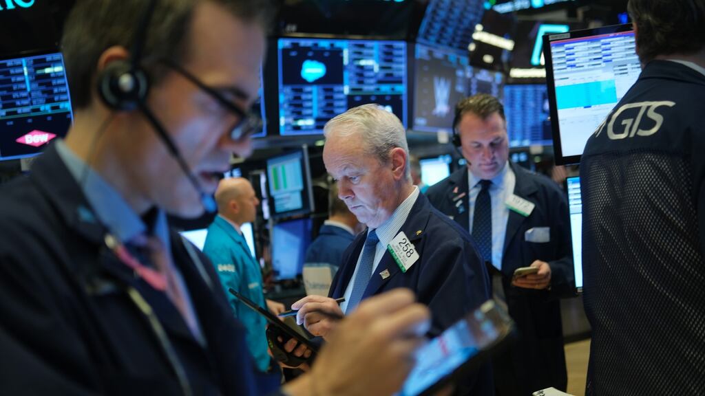 Traders  on the floor of the NYSE, January 27th. Photograph: Spencer Platt/Getty