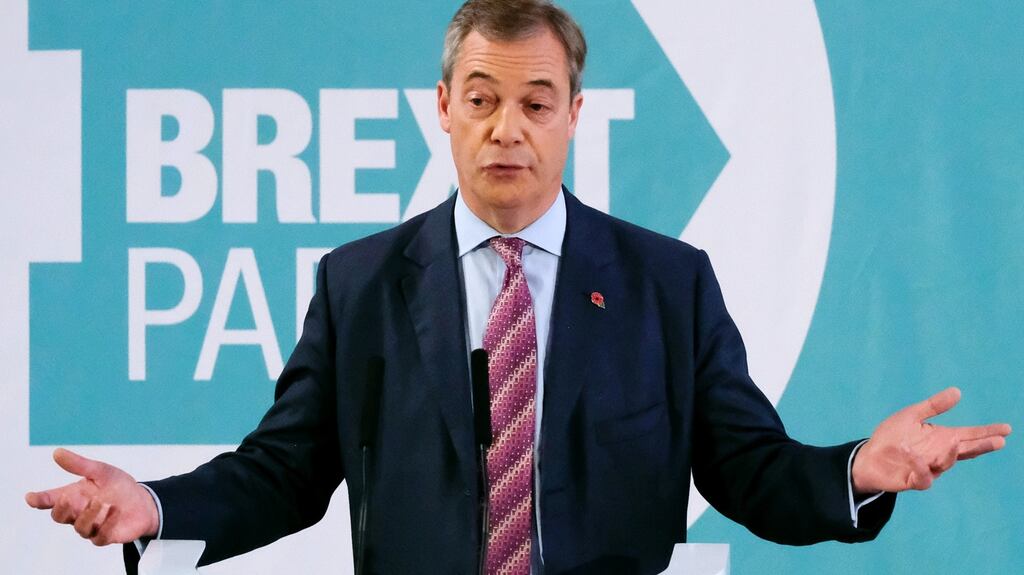 Brexit Party leader Nigel Farage annoucnes he is standing down more than half the party’s candidates in the UK general election in a speech in Hartlepool on Monday. Photograph: Ian Forsyth/Getty Images
