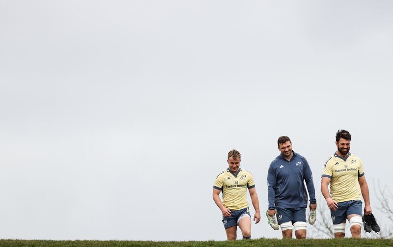 Craig Casey, Tadhg Beirne and Jean Kleyn during training at UL, Limerick. Photograph: Tom Maher/Inpho