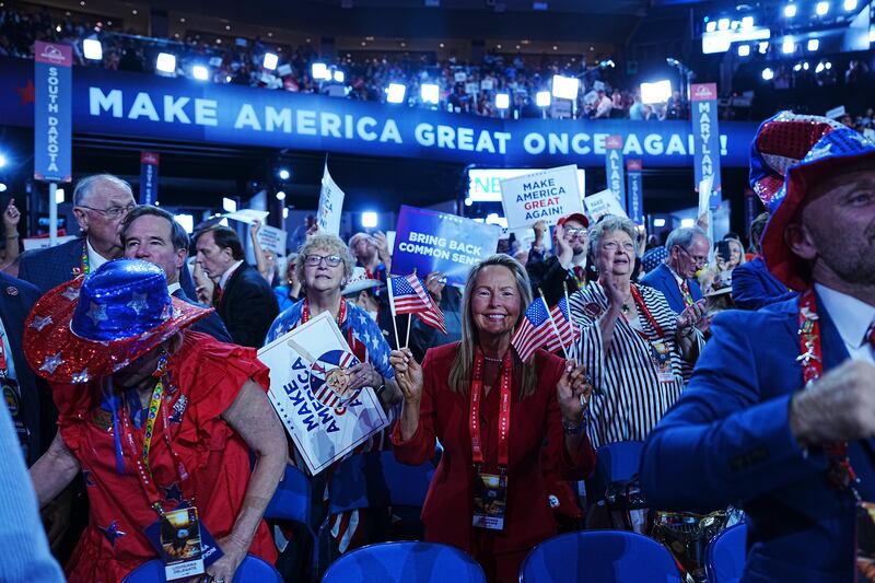 Attendees during a musical performance on the final night of the Republican National Convention in Milwaukee earlier this month. Photograph. Photograph: Hiroko Masuike/The New York Times