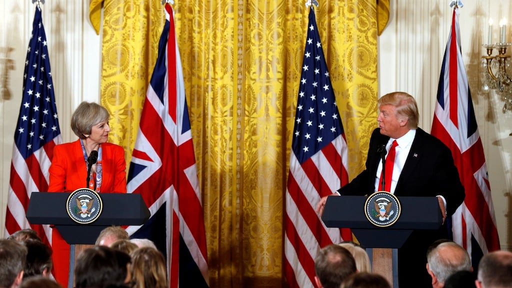 UK prime minister Theresa May listens to US president Donald Trump during their joint news conference at the White House in Washington DC. Photograph: Kevin Lamarque/Reuters