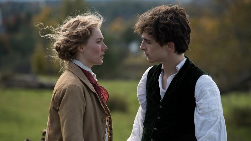 Timothée Chalamet and Saoirse Ronan in Greta Gerwig’s Little Women. Far removed from the moody, capricious bad boy of teen-dreams, he is the Soft Boy Helen of Troy.