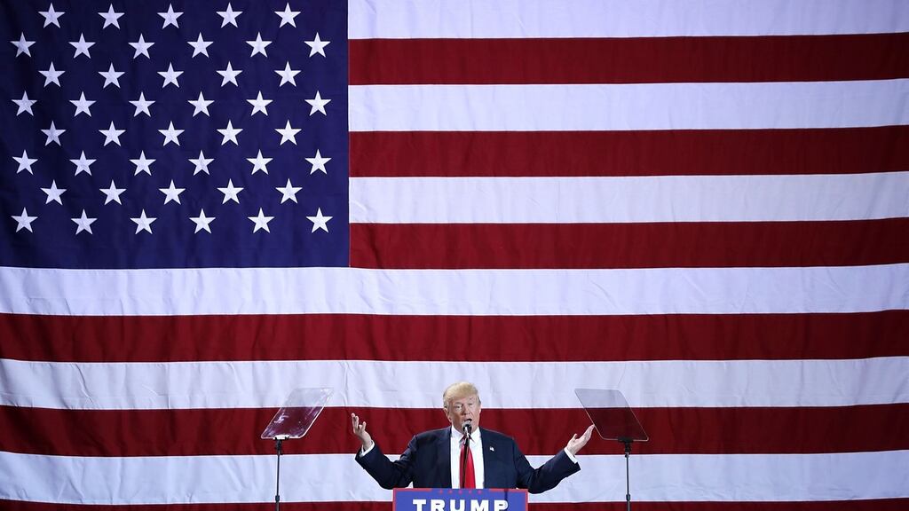 Republican presidential nominee Donald Trump addresses a campaign rally at the Deltaplex Arena in Grand Rapids, Michigan, US. Photograph: Chip Somodevilla/Getty Images