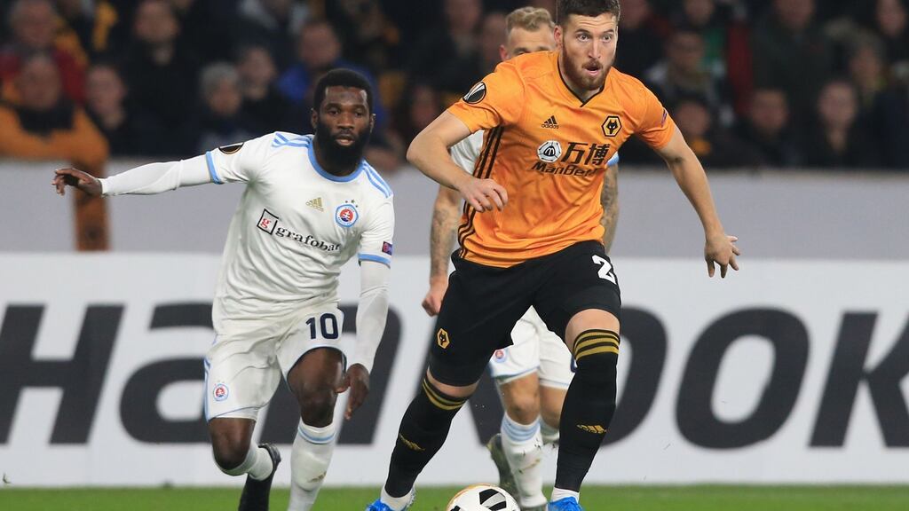 Wolverhampton Wanderers’ Irish defender Matt Doherty in action against Slovan Bratislava at the Molineux stadium. Photograph: Getty Images