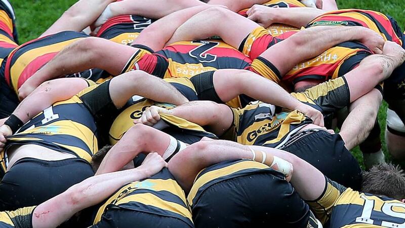 The packs scrum down during the  Ulster Bank League Division 1A semi-final between Lansdowne and  Young Munster at the Aviva Stadium. Photo: Donall Farmer/Inpho