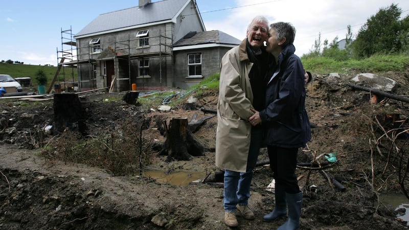 Irish life: Tony Booth and his fourth wife, Steph, at the house they renovated in Co Cavan in 2004. Photograph: Frank Miller