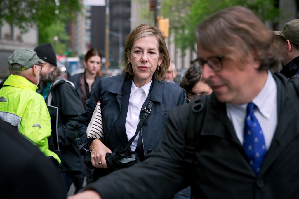 Lisa Birnbach, a friend of E. Jean Carroll, arrives to testify at federal court in Manhattan on Tuesday. Photograph: Anna Watts/New York Times