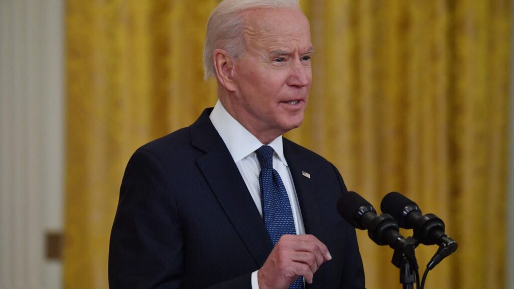 US president Joe Biden in the East Room of the White House on Monday. He has backed calls to waive patents on Covid-19 vaccines. Photograph: Nicholas Kamm/AFP via Getty Images